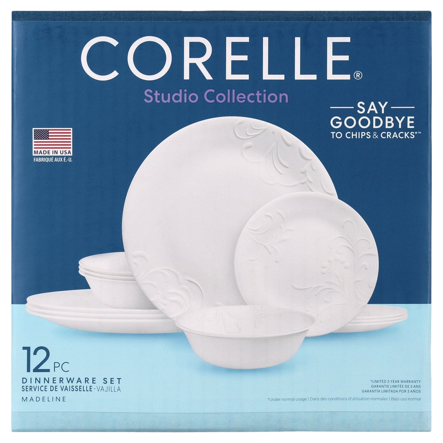 Corelle® Madeline Embossed, 12 Piece, White, Dinnerware Set