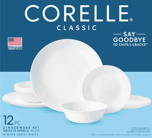 Corelle® Winter Frost White, 12 Piece, Dinnerware Set
