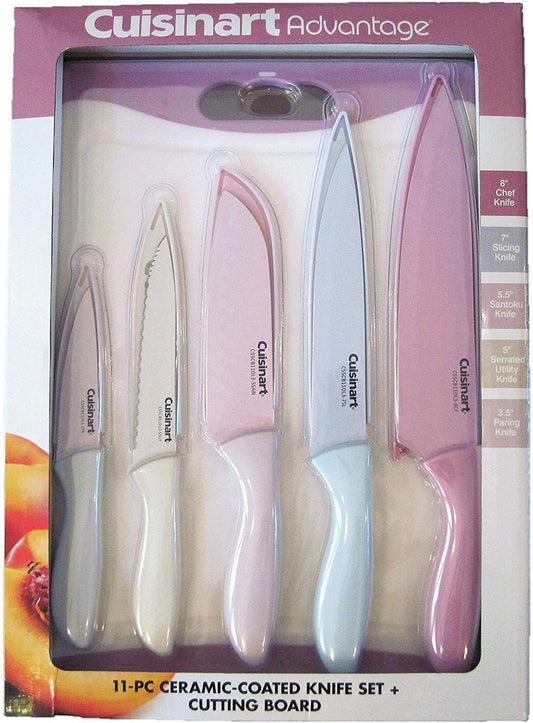 Cuisinart Advantage 11-Piece Ceramic Coated Pastel Knife Set with Cutting Board