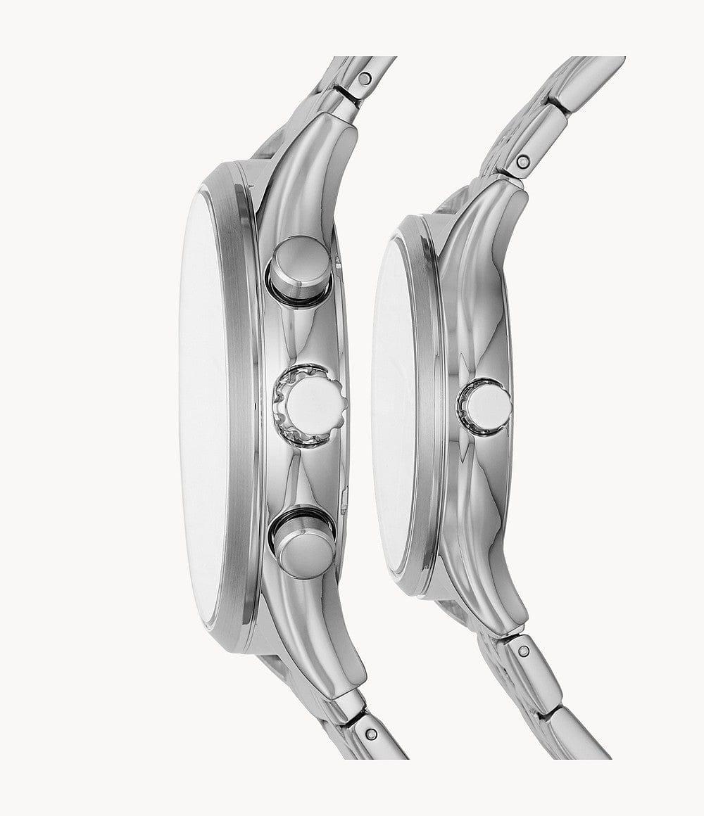 Fossil His and Her Fenmore Midsize Multifunction Stainless Steel Watch Gift Set