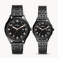 Fossil His and Her Wylie Three-Hand Black Stainless Steel Watch Box Set