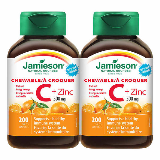 Jamieson Chewable Vitamin C + Zinc, 500 mg, 400 Tablets