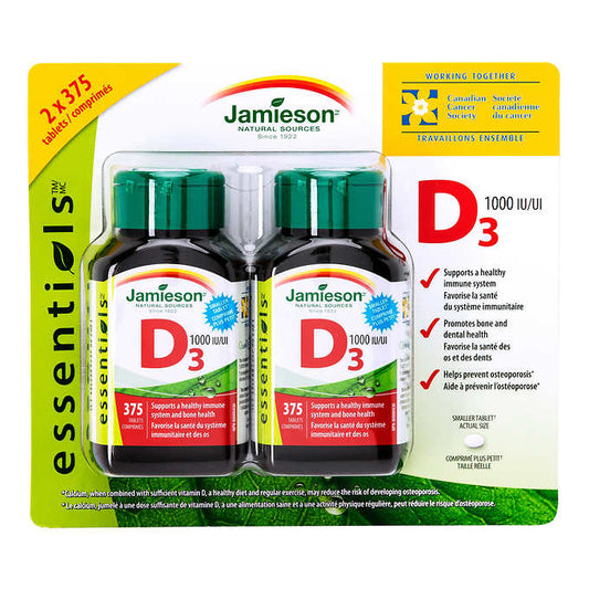 Jamieson Vitamin D, 1,000 IU, 2-packs of 375 Tablets