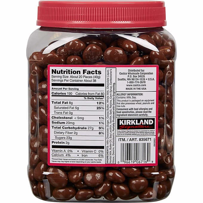 Kirkland Signature Raisins, Milk Chocolate, 3.4 lb