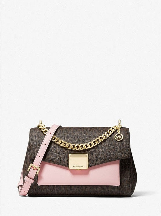 Michael Kors Lita Medium Two-Tone Logo Crossbody Bag (Powder Blush)