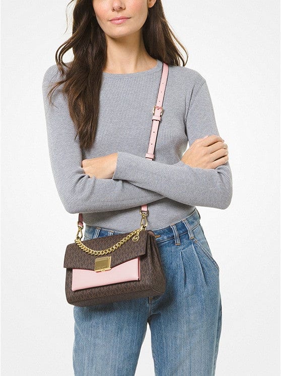 Michael Kors Lita Medium Two-Tone Logo Crossbody Bag (Powder Blush)