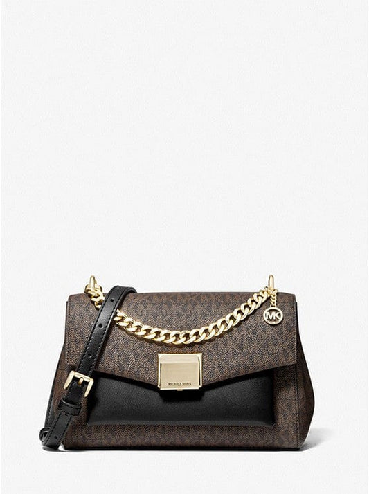 Michael Kors Lita Medium Two-Tone Logo Crossbody Bag (Brown/Blk)