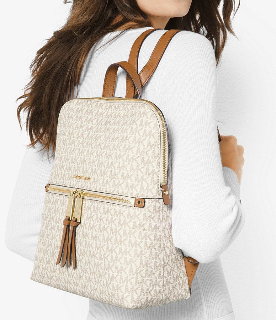 Michael Kors Rhea Zip Medium Slim Signature Backpack - Vanilla
