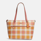 Coach Gallery Tote With Garden Plaid Print
