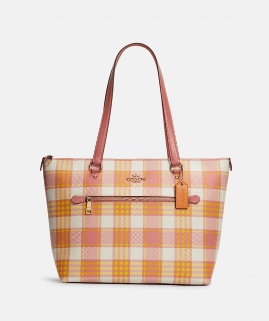 Coach Gallery Tote With Garden Plaid Print