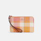 Coach Corner Zip Wristlet With Garden Plaid Print