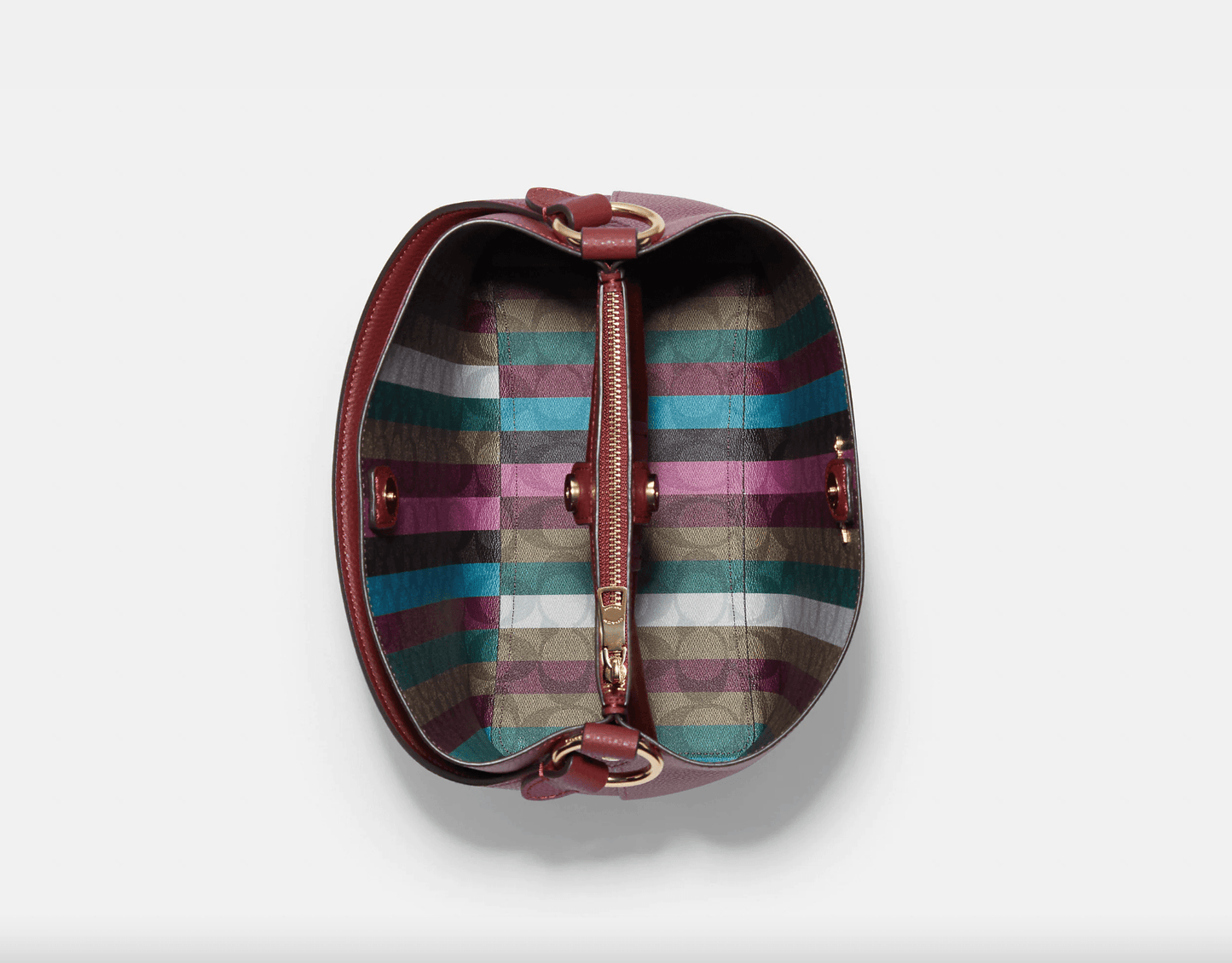 Coach Town Bucket Bag With Stripe Signature Canvas Interior