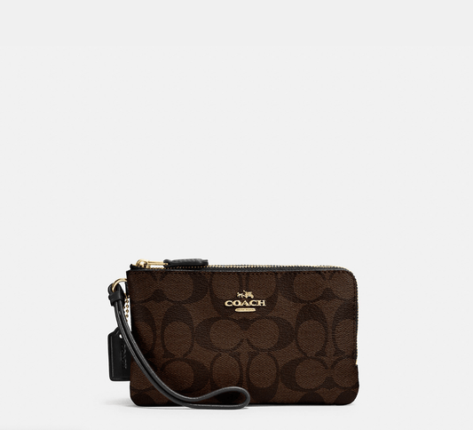 Coach Double Corner Zip Wristlet In Signature Canvas