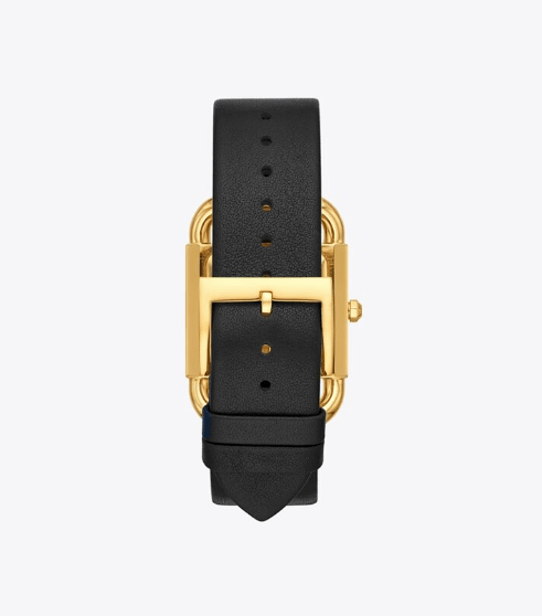 Tory Burch Phipps Watch, Black Leather / Gold-Tone