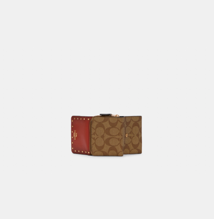 Coach Small Trifold Wallet In Colorblock Signature Canvas With Rivets