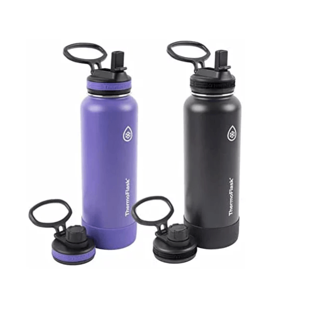 ThermoFlask Spout Straw Bottles, Black & Purple, 40 Ounce (Pack of 2)
