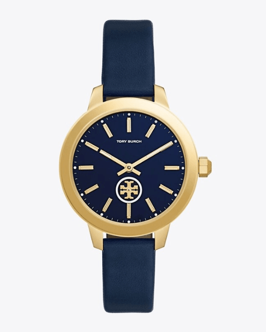 Tory Burch Collins Watch, Navy Leather / Stainless Steal