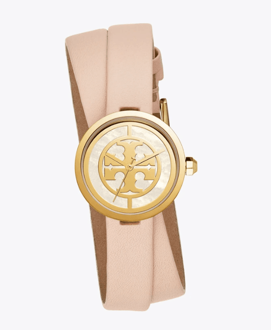 Tory Burch Reva Double-Wrap Watch, Nude Leather / Gold-Tone