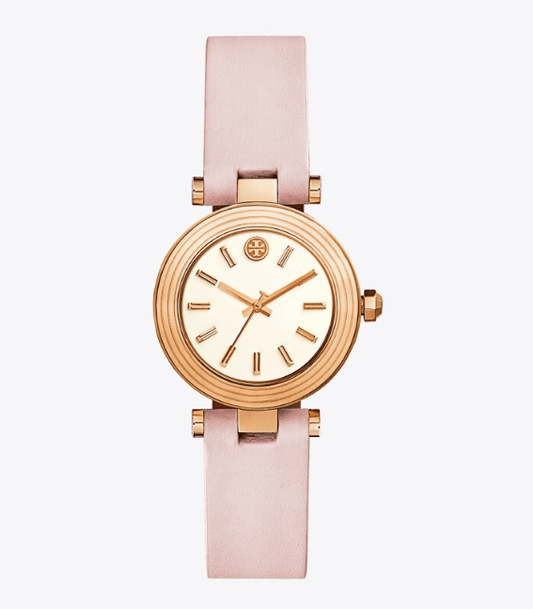 Tory Burch Classic-T Watch, Blush Leather/ Gold Tone